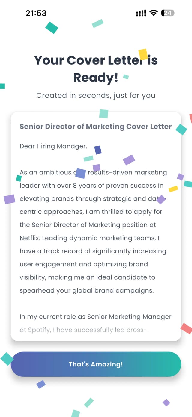 AI Generated Cover Letter Result