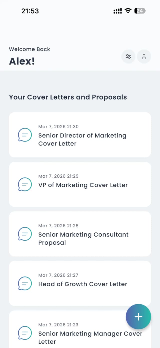 Proposaic Home Screen - AI Cover Letter Writer